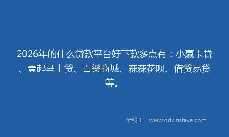 2026年的什么贷款平台好下款多点有：小赢卡贷、壹起马上贷、百樂商城、森森花呗、借贷易贷等。