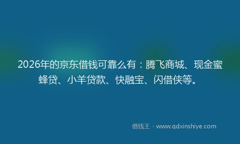 2026年的京东借钱可靠么有:腾飞商城、现金蜜蜂贷、小羊贷款、快融宝、闪借侠等。