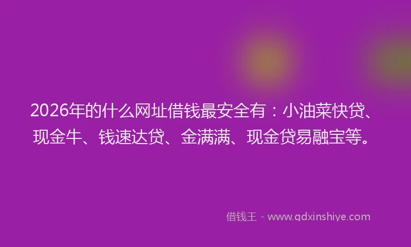 2026年的什么网址借钱最安全有：小油菜快贷、现金牛、钱速达贷、金满满、现金贷易融宝等。