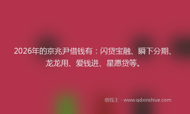 2026年的京兆尹借钱有：闪贷宝融、瞬下分期、龙龙用、爱钱进、星愿贷等。