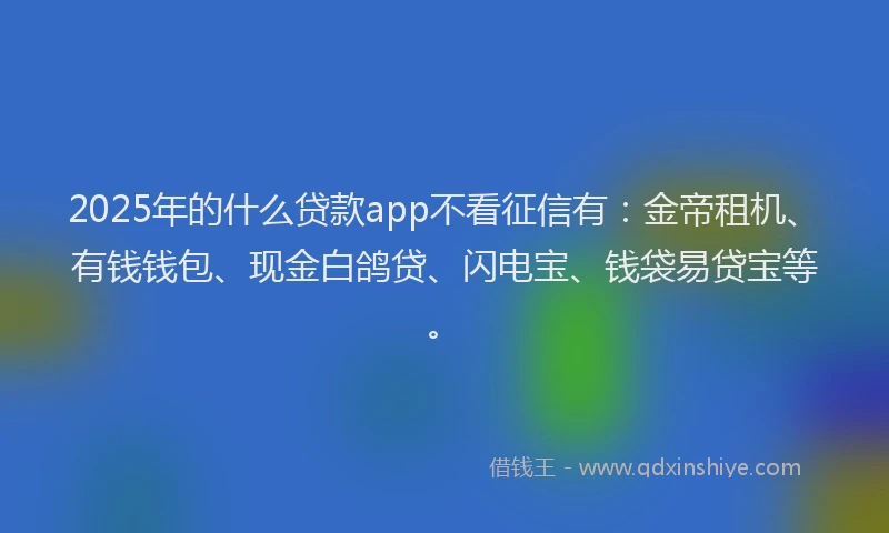 2025年的什么贷款app不看征信有：金帝租机、有钱钱包、现金白鸽贷、闪电宝、钱袋易贷宝等。