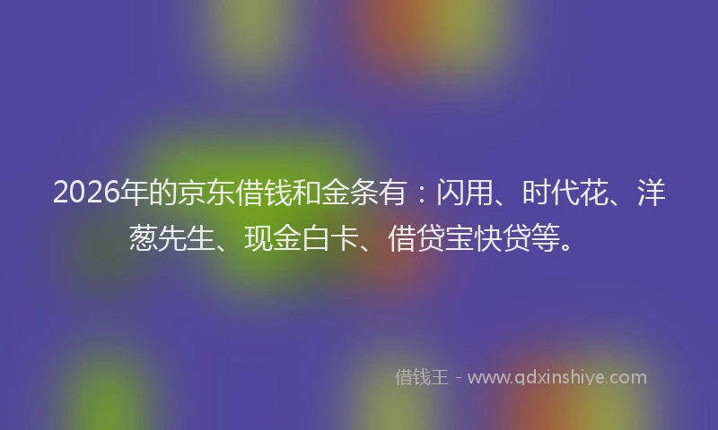 2026年的京东借钱和金条有：闪用、时代花、洋葱先生、现金白卡、借贷宝快贷等。