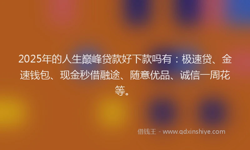 2025年的人生巅峰贷款好下款吗有：极速贷、金速钱包、现金秒借融途、随意优品、诚信一周花等。