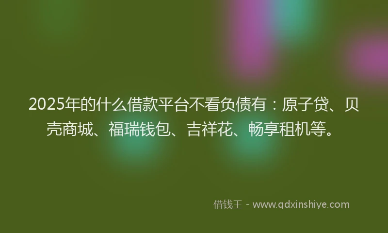 2025年的什么借款平台不看负债有：原子贷、贝壳商城、福瑞钱包、吉祥花、畅享租机等。