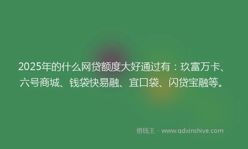 2025年的什么网贷额度大好通过有:玖富万卡、六号商城、钱袋快易融、宜口袋、闪贷宝融等。