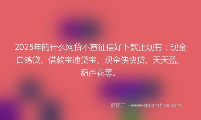 2025年的什么网贷不查征信好下款正规有：现金白鸽贷、借款宝速贷宝、现金侠快贷、天天盈、葫芦花等。