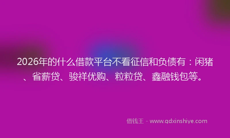 2026年的什么借款平台不看征信和负债有：闲猪、省薪贷、骏祥优购、粒粒贷、鑫融钱包等。