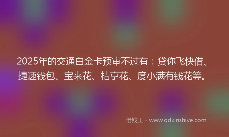 2025年的交通白金卡预审不过有：贷你飞快借、捷速钱包、宝来花、桔享花、度小满有钱花等。