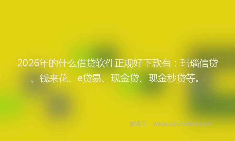 2026年的什么借贷软件正规好下款有：玛瑙信贷、钱来花、e贷易、现金贷、现金秒贷等。