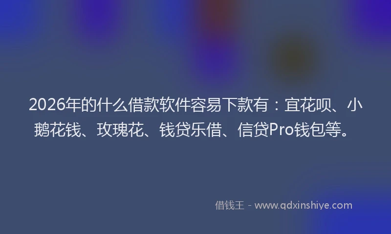 2026年的什么借款软件容易下款有:宜花呗、小鹅花钱、玫瑰花、钱贷乐借、信贷Pro钱包等。