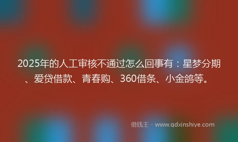 2025年的人工审核不通过怎么回事有：星梦分期、爱贷借款、青春购、360借条、小金鸽等。