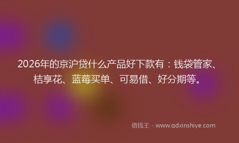 2026年的京沪贷什么产品好下款有:钱袋管家、桔享花、蓝莓买单、可易借、好分期等。