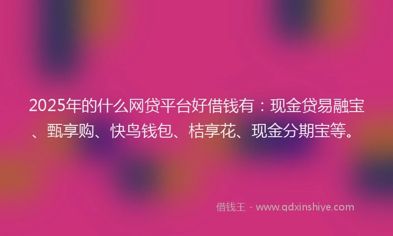 2025年的什么网贷平台好借钱有：现金贷易融宝、甄享购、快鸟钱包、桔享花、现金分期宝等。