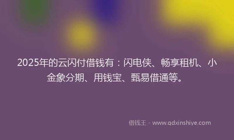 2025年的云闪付借钱有：闪电侠、畅享租机、小金象分期、用钱宝、甄易借通等。
