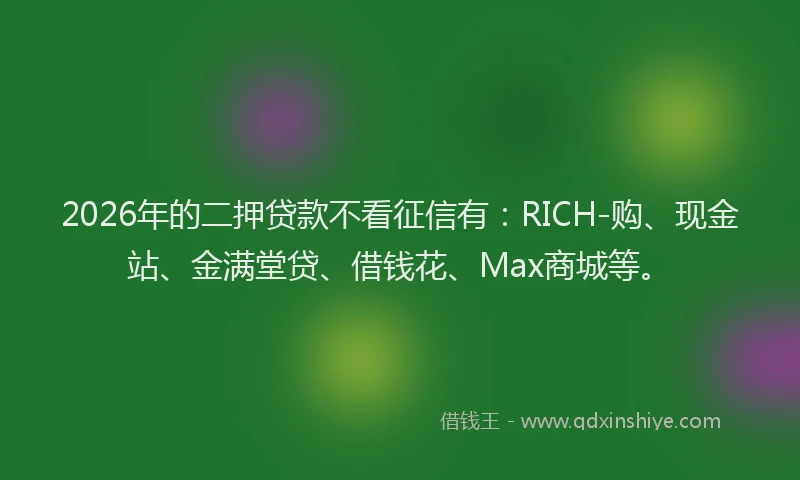 2026年的二押贷款不看征信有：RICH-购、现金站、金满堂贷、借钱花、Max商城等。