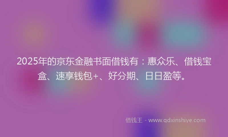 2025年的京东金融书面借钱有：惠众乐、借钱宝盒、速享钱包+、好分期、日日盈等。