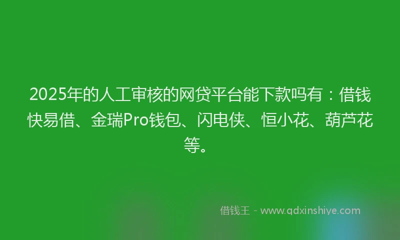 2025年的人工审核的网贷平台能下款吗有：借钱快易借、金瑞Pro钱包、闪电侠、恒小花、葫芦花等。