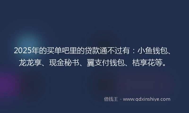 2025年的买单吧里的贷款通不过有：小鱼钱包、龙龙享、现金秘书、翼支付钱包、桔享花等。