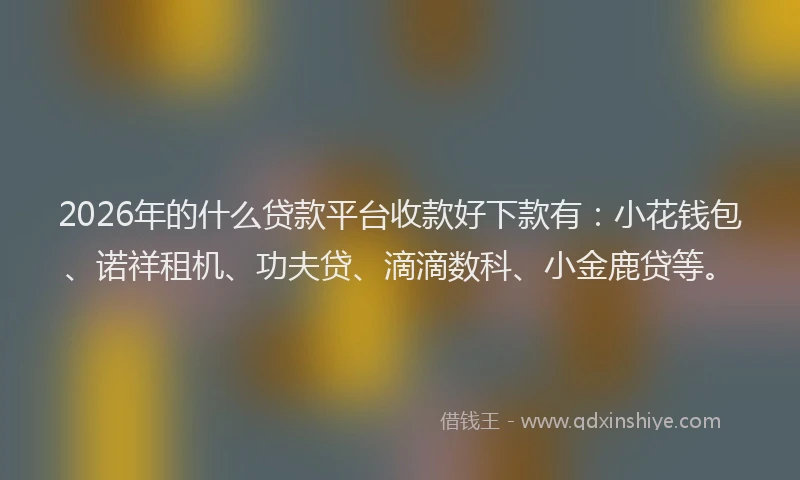 2026年的什么贷款平台收款好下款有:小花钱包、诺祥租机、功夫贷、滴滴数科、小金鹿贷等。