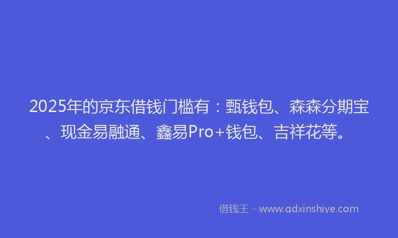 2025年的京东借钱门槛有：甄钱包、森森分期宝、现金易融通、鑫易Pro+钱包、吉祥花等。