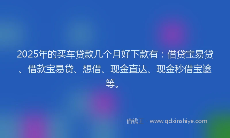 2025年的买车贷款几个月好下款有:借贷宝易贷、借款宝易贷、想借、现金直达、现金秒借宝途等。