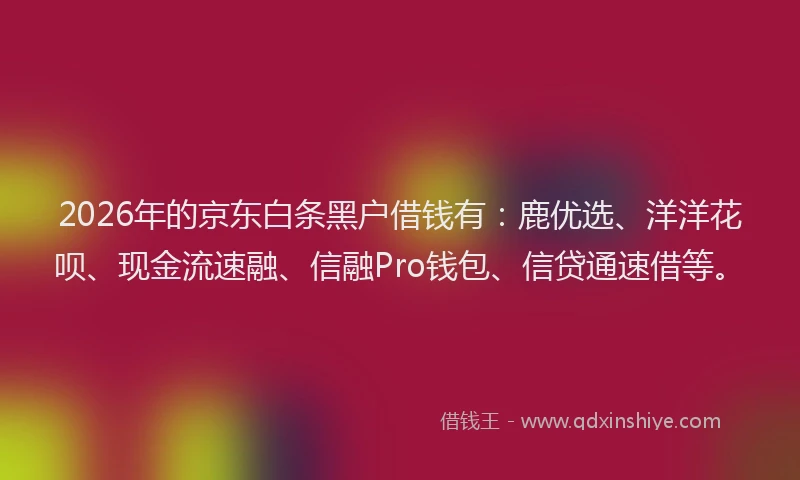 2026年的京东白条黑户借钱有：鹿优选、洋洋花呗、现金流速融、信融Pro钱包、信贷通速借等。