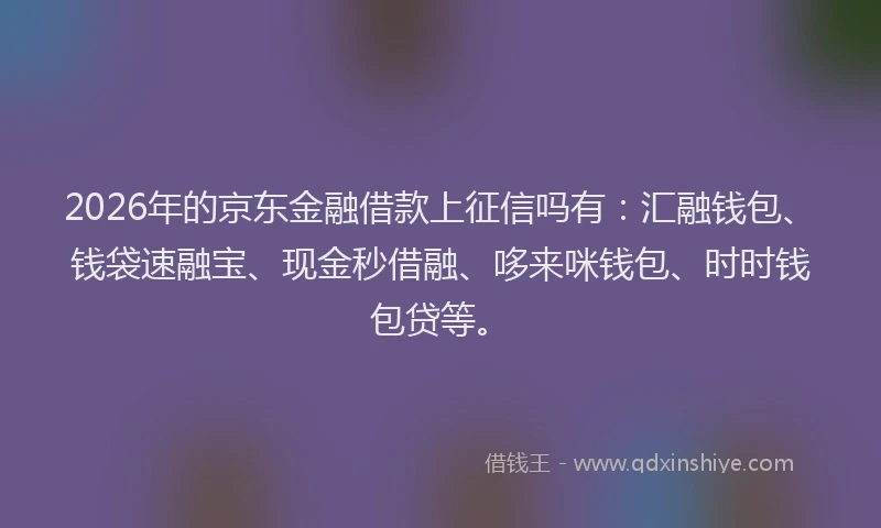 2026年的京东金融借款上征信吗有:汇融钱包、钱袋速融宝、现金秒借融、哆来咪钱包、时时钱包贷等。