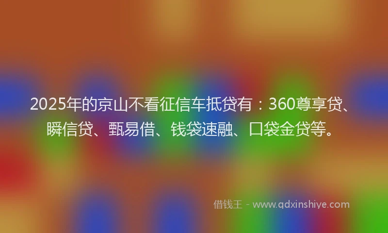 2025年的京山不看征信车抵贷有:360尊享贷、瞬信贷、甄易借、钱袋速融、口袋金贷等。