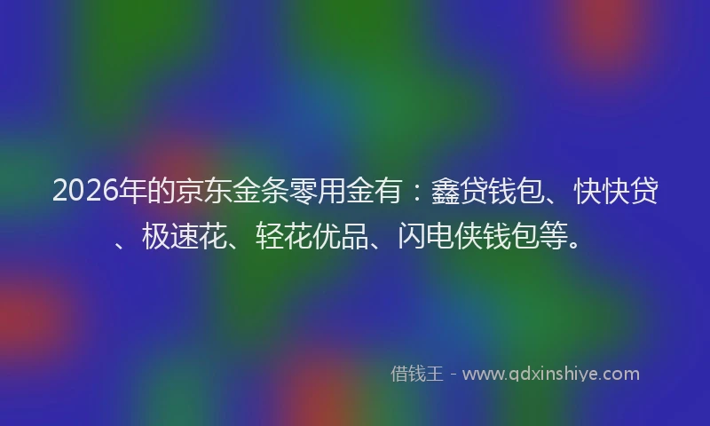 2026年的京东金条零用金有:鑫贷钱包、快快贷、极速花、轻花优品、闪电侠钱包等。