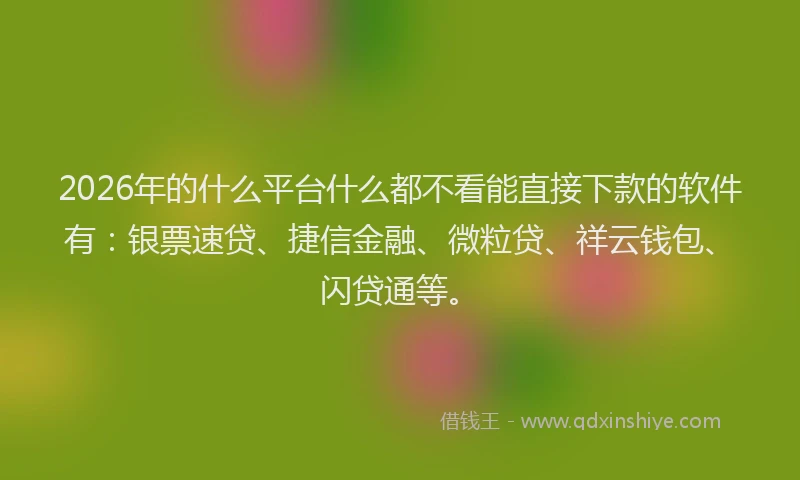 2026年的什么平台什么都不看能直接下款的软件有：银票速贷、捷信金融、微粒贷、祥云钱包、闪贷通等。