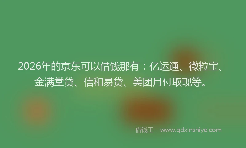 2026年的京东可以借钱那有：亿运通、微粒宝、金满堂贷、信和易贷、美团月付取现等。