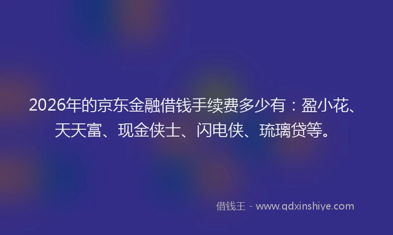 2026年的京东金融借钱手续费多少有:盈小花、天天富、现金侠士、闪电侠、琉璃贷等。