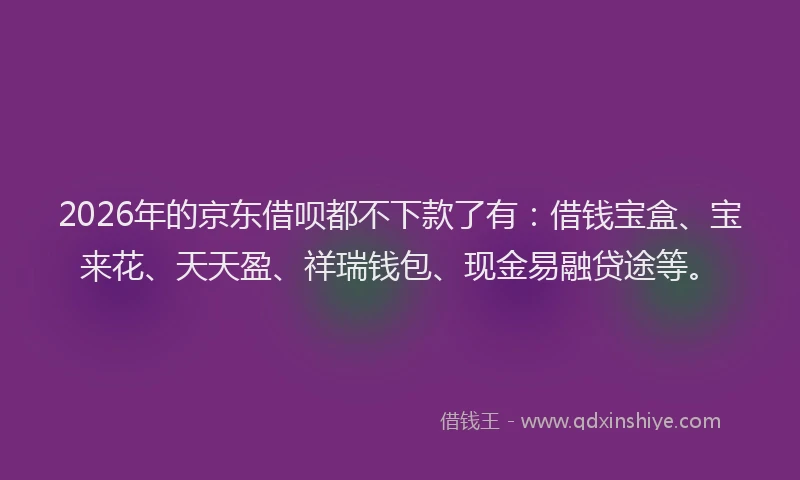 2026年的京东借呗都不下款了有:借钱宝盒、宝来花、天天盈、祥瑞钱包、现金易融贷途等。