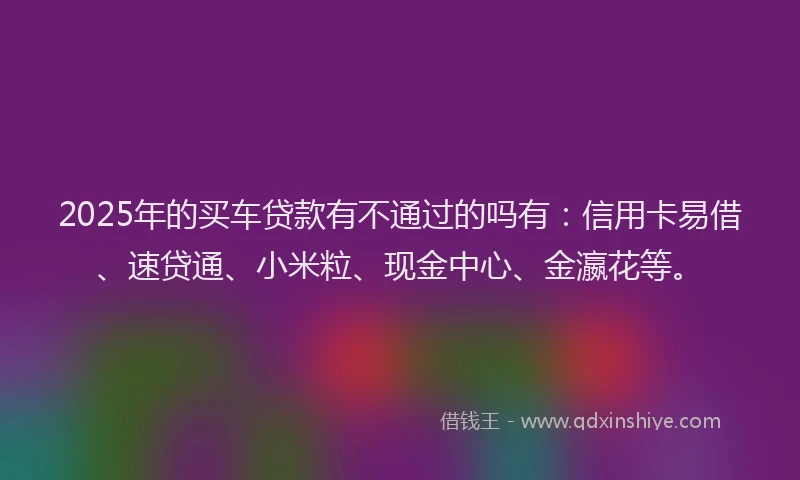 2025年的买车贷款有不通过的吗有：信用卡易借、速贷通、小米粒、现金中心、金瀛花等。