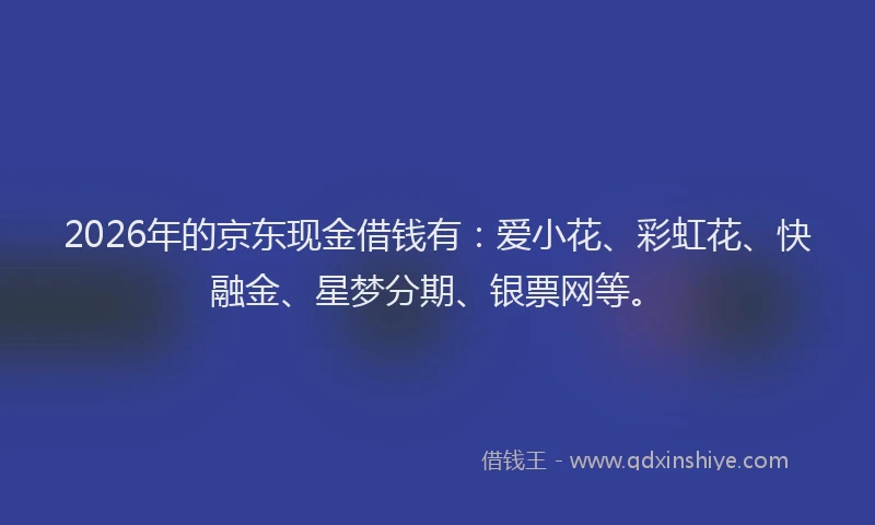 2026年的京东现金借钱有:爱小花、彩虹花、快融金、星梦分期、银票网等。