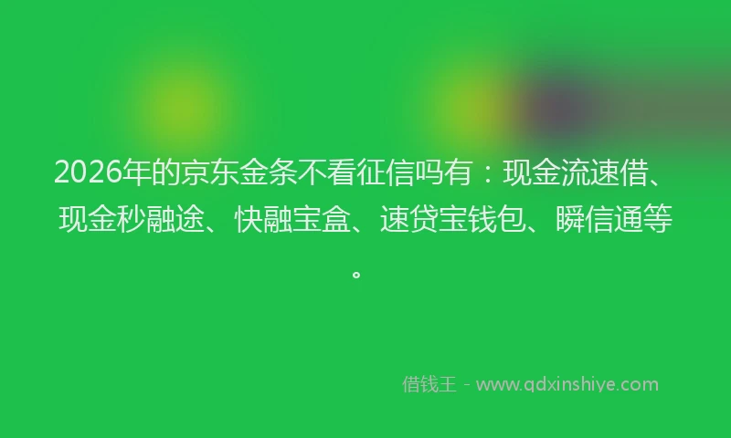 2026年的京东金条不看征信吗有：现金流速借、现金秒融途、快融宝盒、速贷宝钱包、瞬信通等。