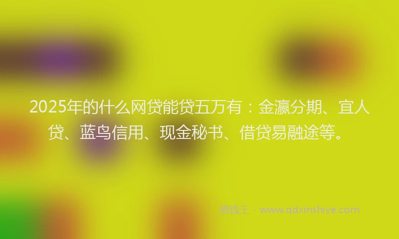 2025年的什么网贷能贷五万有：金瀛分期、宜人贷、蓝鸟信用、现金秘书、借贷易融途等。