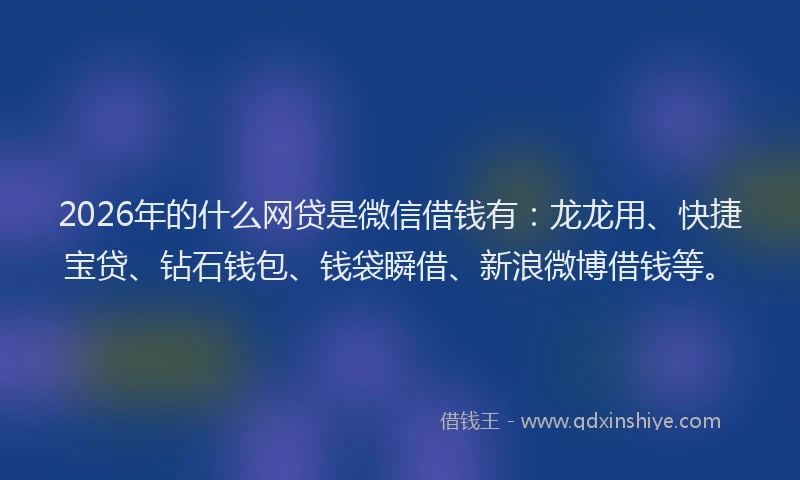 2026年的什么网贷是微信借钱有：龙龙用、快捷宝贷、钻石钱包、钱袋瞬借、新浪微博借钱等。