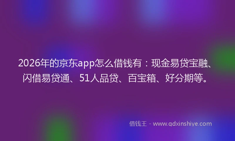 2026年的京东app怎么借钱有：现金易贷宝融、闪借易贷通、51人品贷、百宝箱、好分期等。