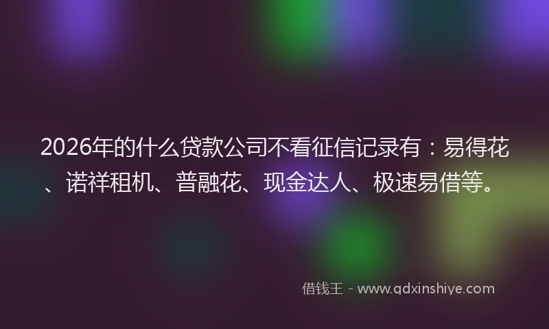 2026年的什么贷款公司不看征信记录有：易得花、诺祥租机、普融花、现金达人、极速易借等。