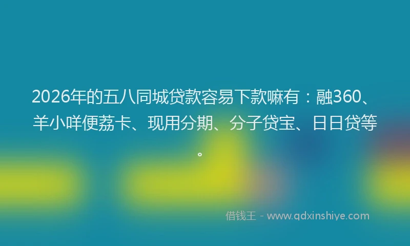 2026年的五八同城贷款容易下款嘛有:融360、羊小咩便荔卡、现用分期、分子贷宝、日日贷等。
