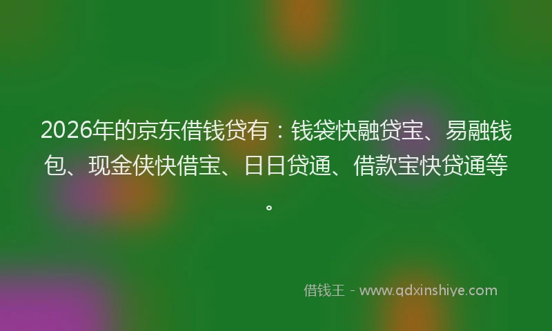 2026年的京东借钱贷有：钱袋快融贷宝、易融钱包、现金侠快借宝、日日贷通、借款宝快贷通等。
