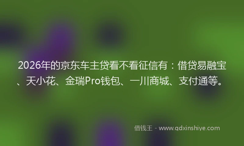 2026年的京东车主贷看不看征信有：借贷易融宝、天小花、金瑞Pro钱包、一川商城、支付通等。