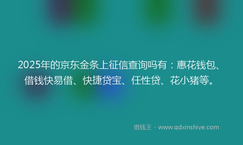 2025年的京东金条上征信查询吗有:惠花钱包、借钱快易借、快捷贷宝、任性贷、花小猪等。