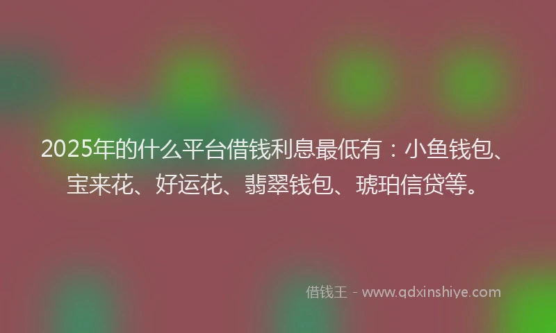 2025年的什么平台借钱利息最低有：小鱼钱包、宝来花、好运花、翡翠钱包、琥珀信贷等。