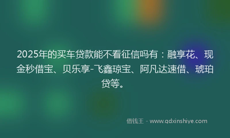 2025年的买车贷款能不看征信吗有：融享花、现金秒借宝、贝乐享-飞鑫琼宝、阿凡达速借、琥珀贷等。
