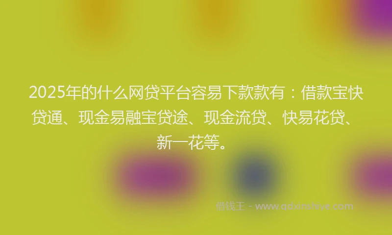 2025年的什么网贷平台容易下款款有：借款宝快贷通、现金易融宝贷途、现金流贷、快易花贷、新一花等。