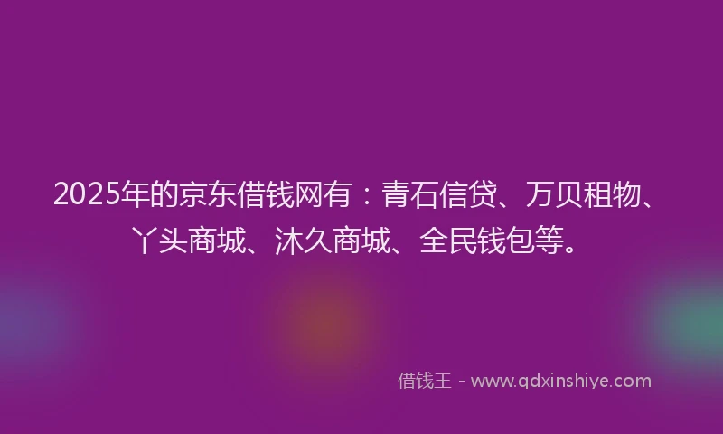 2025年的京东借钱网有：青石信贷、万贝租物、丫头商城、沐久商城、全民钱包等。