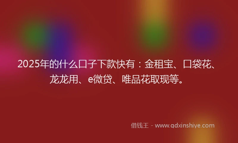 2025年的什么口子下款快有:金租宝、口袋花、龙龙用、e微贷、唯品花取现等。