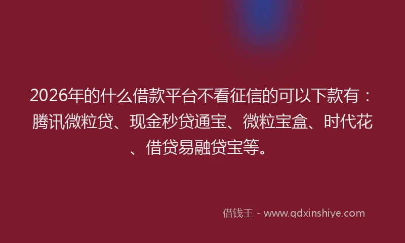 2026年的什么借款平台不看征信的可以下款有:腾讯微粒贷、现金秒贷通宝、微粒宝盒、时代花、借贷易融贷宝等。